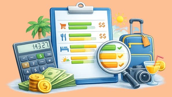 Traveler planning a trip with a world map and a timetable